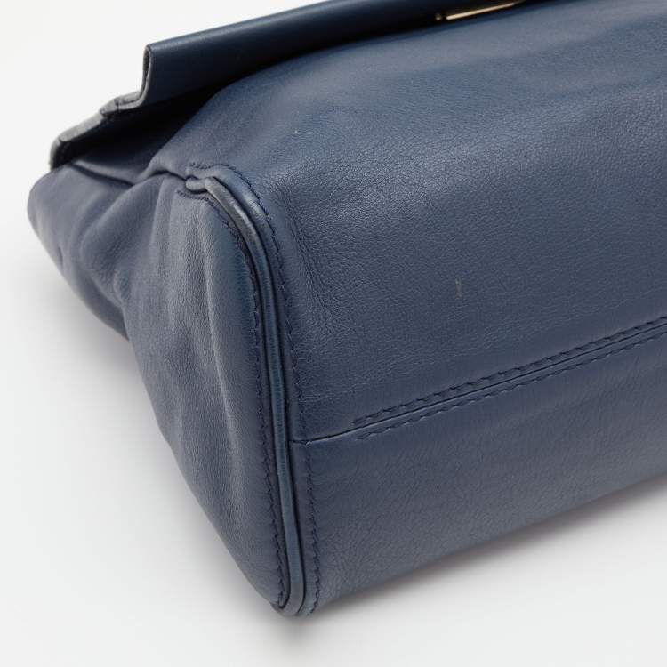 Pre Owned CH Carolina Herrera Navy Blue Leather Minuetto Top Handle Bag