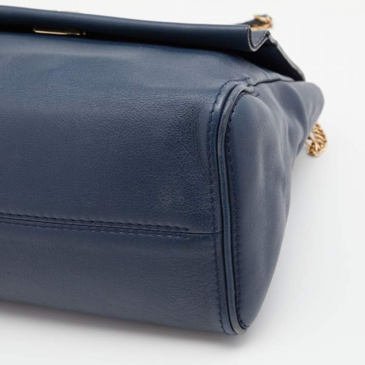 Pre Owned CH Carolina Herrera Navy Blue Leather Minuetto Top Handle Bag