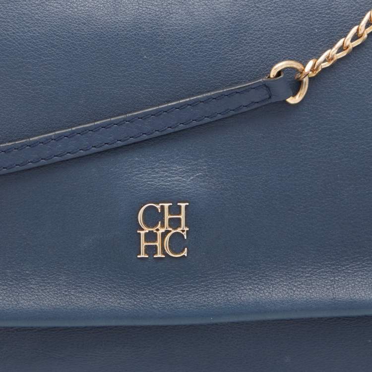 Pre Owned CH Carolina Herrera Navy Blue Leather Minuetto Top Handle Bag