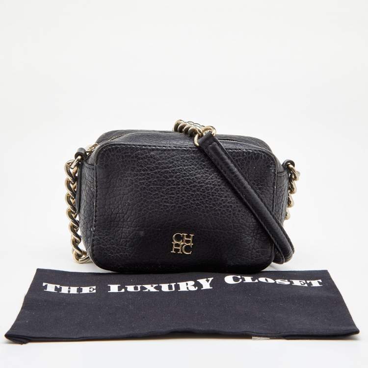 Pre Owned CH Carolina Herrera Black Leather Crossbody Bag