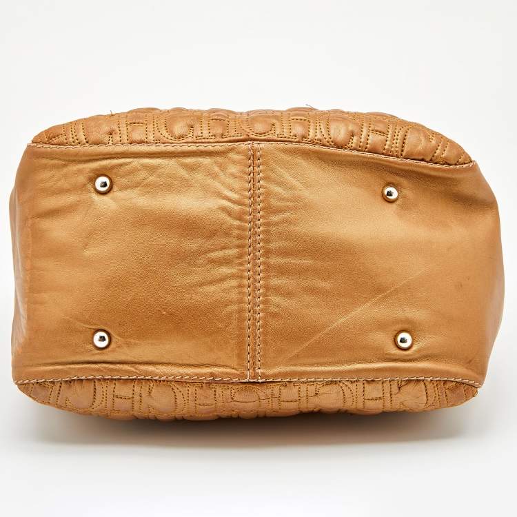 Pre Owned CH Carolina Herrera Metallic Gold Quilted Monogram Satchel