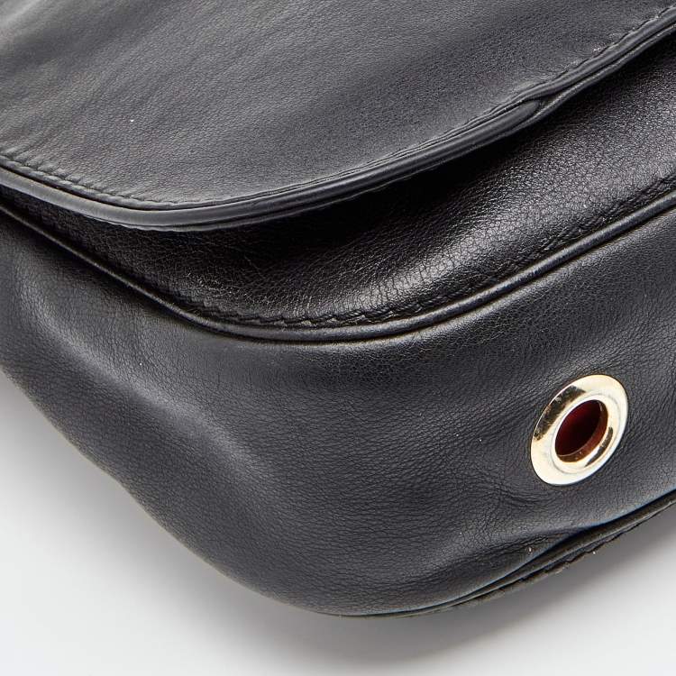Pre Owned CH Carolina Herrera Black Leather Chain Flap Shoulder Bag