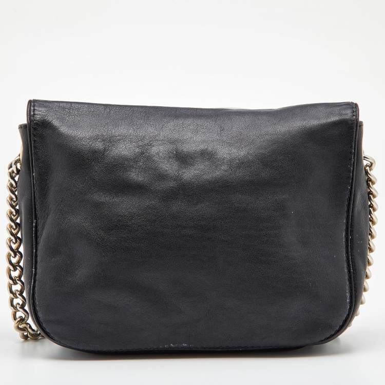 Pre Owned CH Carolina Herrera Black Leather Chain Flap Shoulder Bag