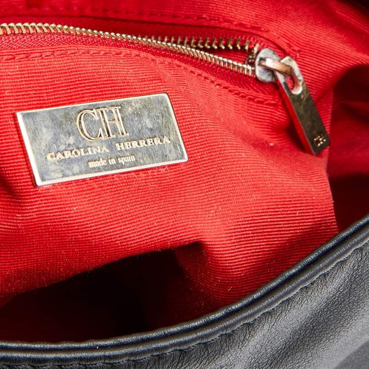 Pre Owned CH Carolina Herrera Black Leather Chain Flap Shoulder Bag