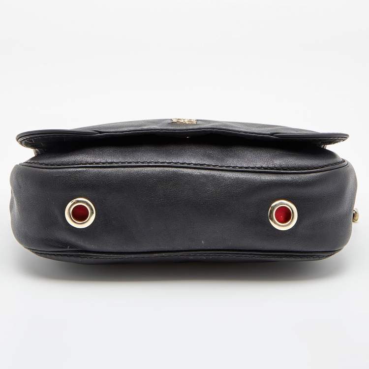 Pre Owned CH Carolina Herrera Black Leather Chain Flap Shoulder Bag