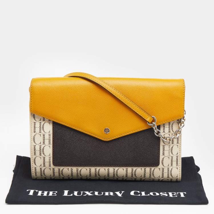 مملوكة مسبقًا CH Carolina Herrera Multicolor Monogram Coated Canvas and Leather Envelope Flap Shoulder Bag 