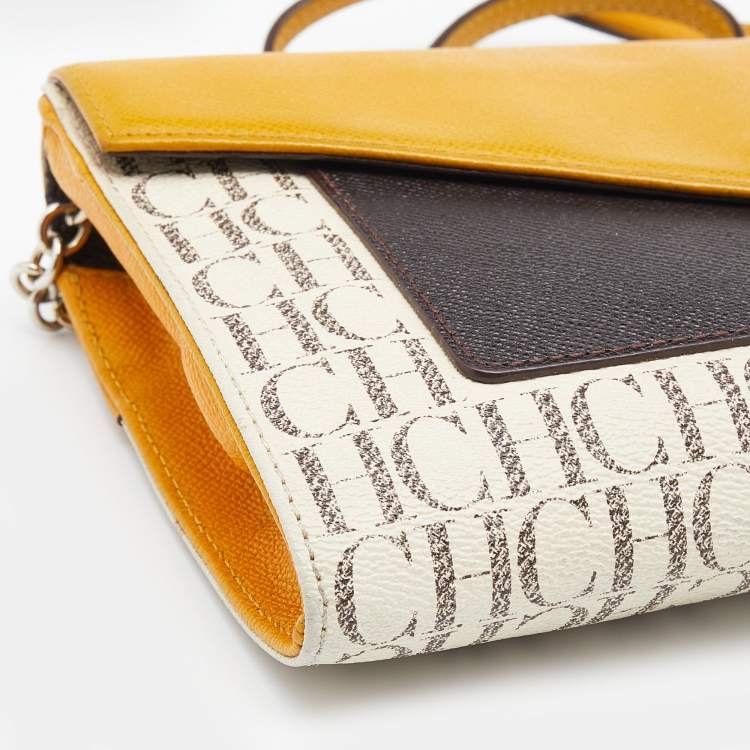 مملوكة مسبقًا CH Carolina Herrera Multicolor Monogram Coated Canvas and Leather Envelope Flap Shoulder Bag 
