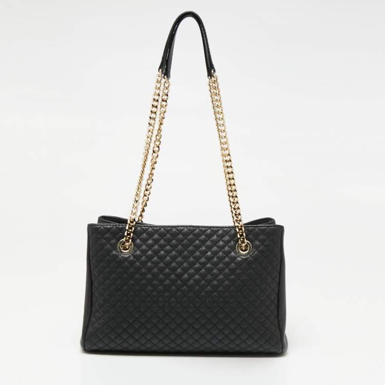 Pre Owned CH Carolina Herrera Black Micro Quilted Leather Chain Tote