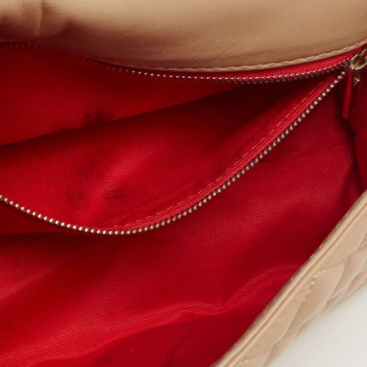 Pre Owned CH Carolina Herrera Beige Quilted Leather Flap Shoulder Bag