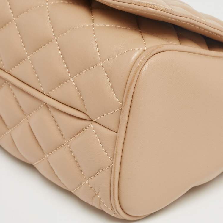Pre Owned CH Carolina Herrera Beige Quilted Leather Flap Shoulder Bag