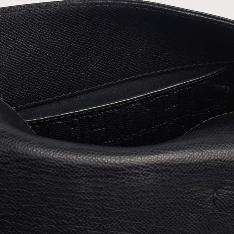 Pre Owned CH Carolina Herrera Black Monogram Embossed Leather Minuetto Top Handle Bag