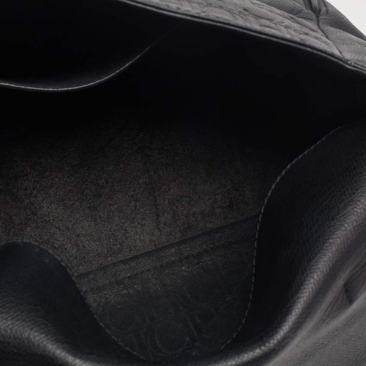 Pre Owned CH Carolina Herrera Black Monogram Embossed Leather Minuetto Top Handle Bag