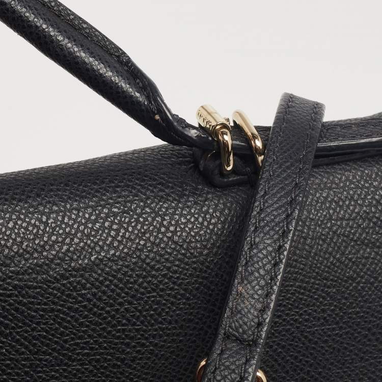 Pre Owned CH Carolina Herrera Black Monogram Embossed Leather Minuetto Top Handle Bag
