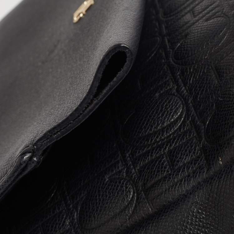 Pre Owned CH Carolina Herrera Black Monogram Embossed Leather Minuetto Top Handle Bag