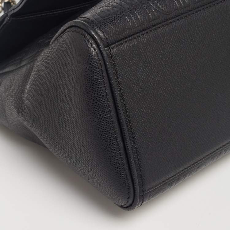 Pre Owned CH Carolina Herrera Black Monogram Embossed Leather Minuetto Top Handle Bag