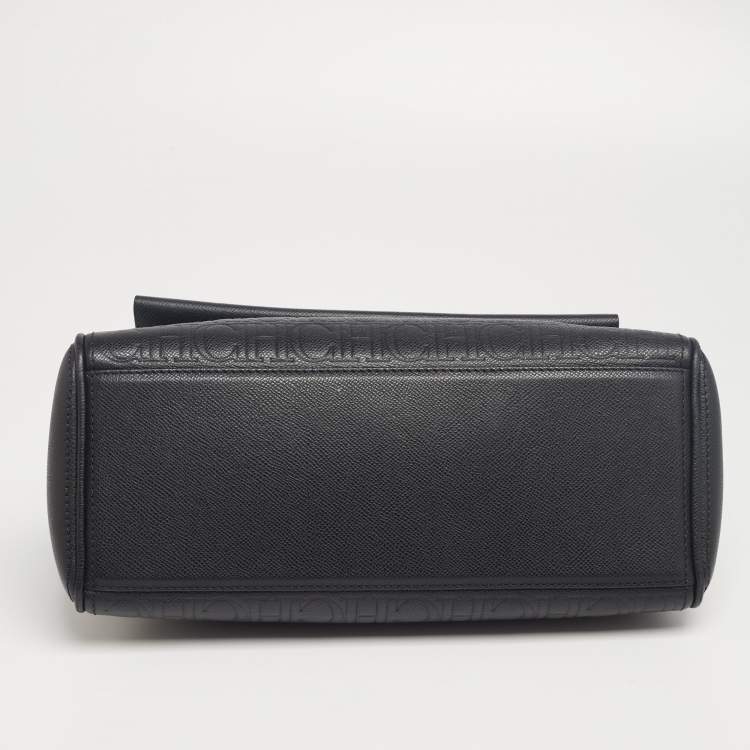 Pre Owned CH Carolina Herrera Black Monogram Embossed Leather Minuetto Top Handle Bag