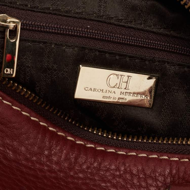 Pre Owned CH Carolina Herrera Burgundy Leather Andy Boston Bag