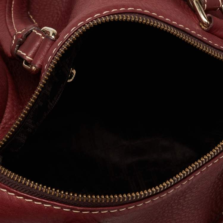 Pre Owned CH Carolina Herrera Burgundy Leather Andy Boston Bag
