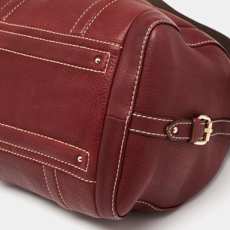 Pre Owned CH Carolina Herrera Burgundy Leather Andy Boston Bag