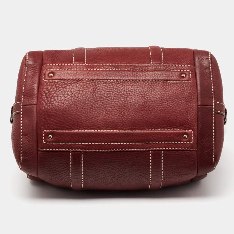Pre Owned CH Carolina Herrera Burgundy Leather Andy Boston Bag