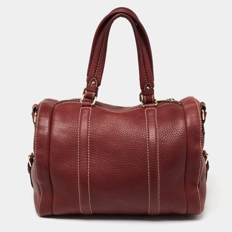 Pre Owned CH Carolina Herrera Burgundy Leather Andy Boston Bag