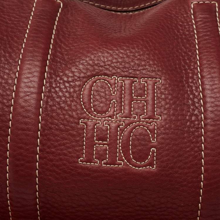 Pre Owned CH Carolina Herrera Burgundy Leather Andy Boston Bag