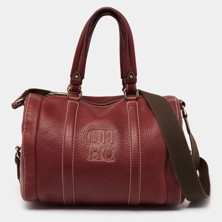 Pre Owned CH Carolina Herrera Burgundy Leather Andy Boston Bag