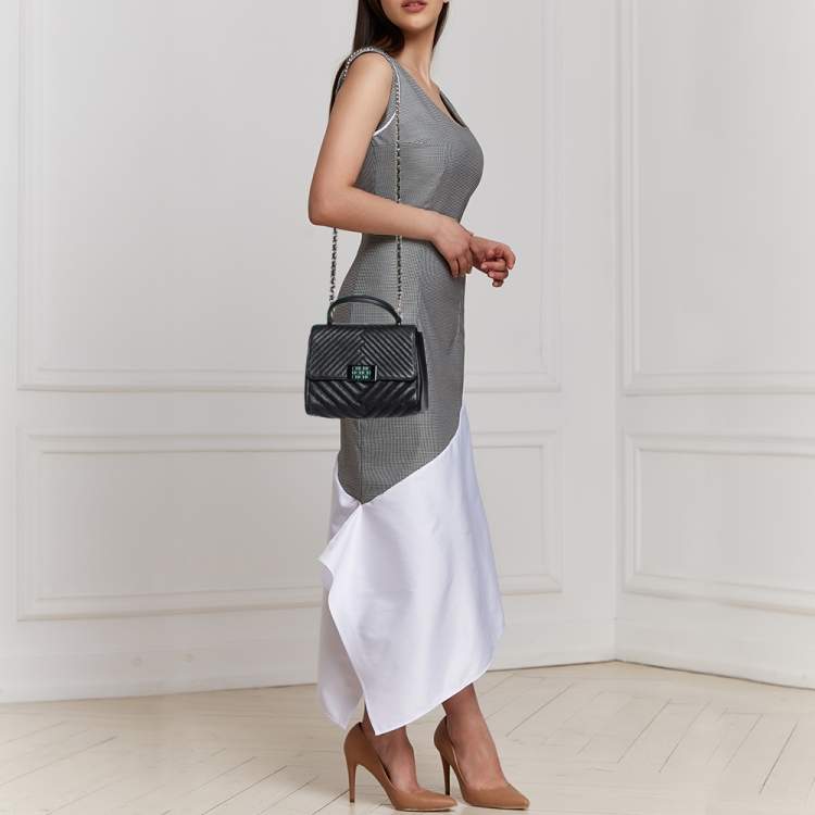 Pre Owned CH Carolina Herrera Black Quilted Leather Flap Top Handle Bag