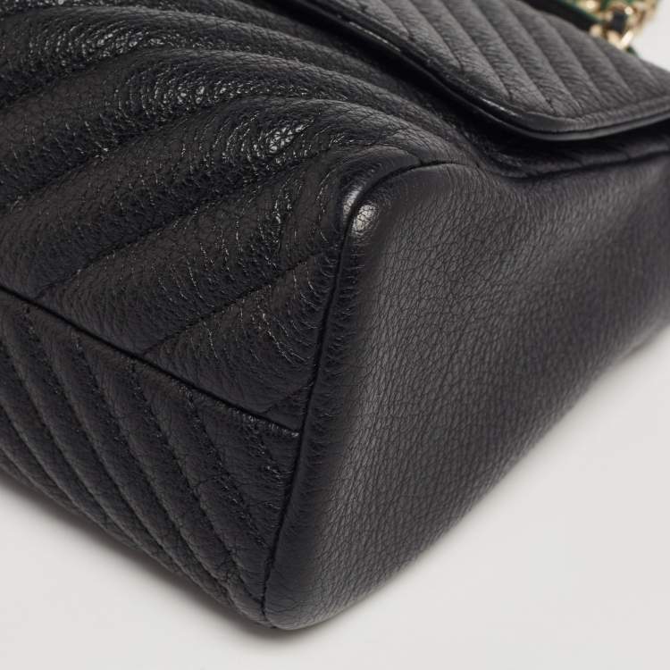 Pre Owned CH Carolina Herrera Black Quilted Leather Flap Top Handle Bag