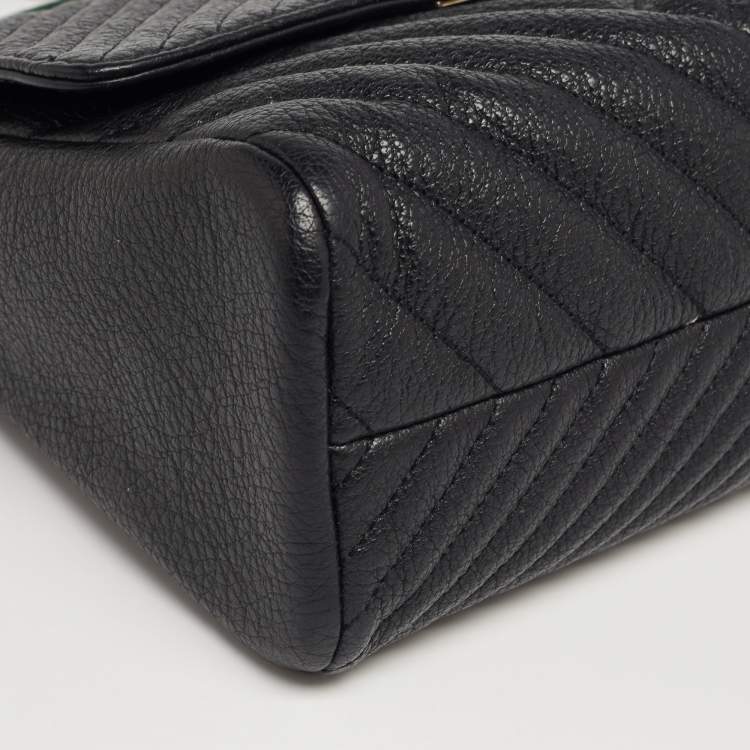 Pre Owned CH Carolina Herrera Black Quilted Leather Flap Top Handle Bag