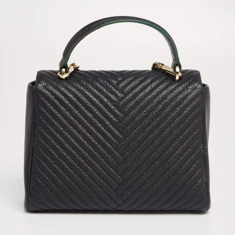 Pre Owned CH Carolina Herrera Black Quilted Leather Flap Top Handle Bag