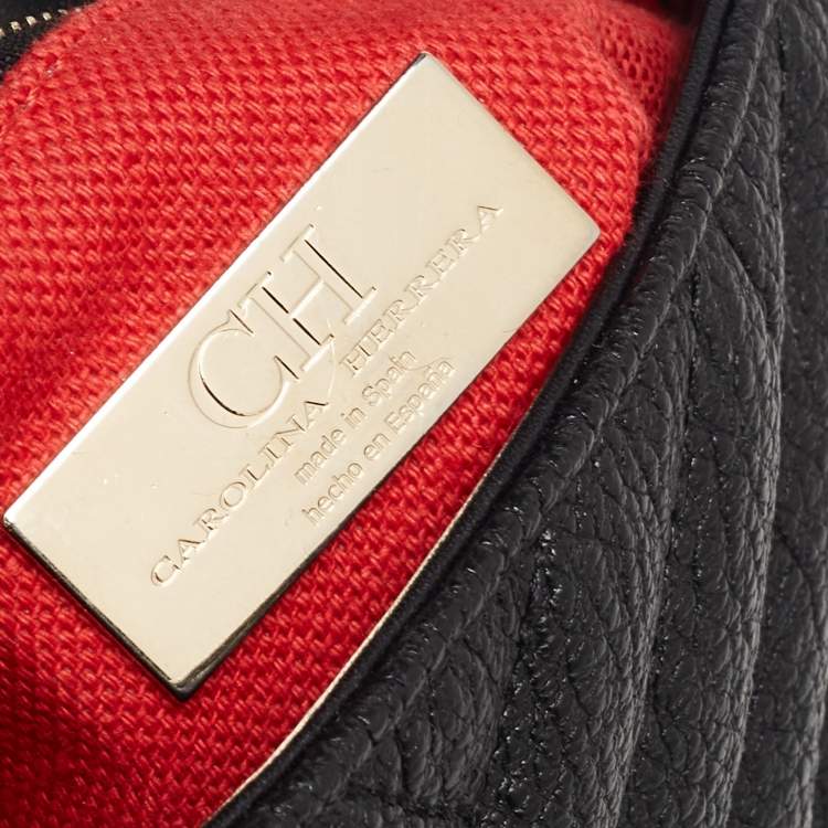 Pre Owned CH Carolina Herrera Black Quilted Leather Flap Top Handle Bag