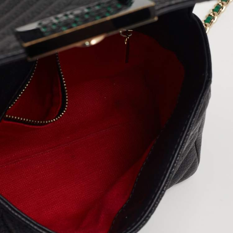 Pre Owned CH Carolina Herrera Black Quilted Leather Flap Top Handle Bag