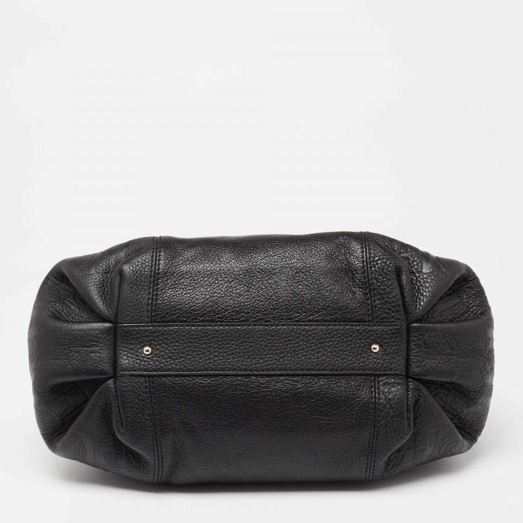 Pre Owned CH Carolina Herrera Black Monogram Embossed Leather Dahlia Hobo
