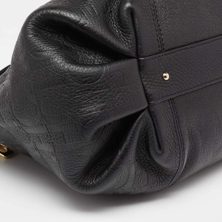Pre Owned CH Carolina Herrera Black Monogram Embossed Leather Dahlia Hobo