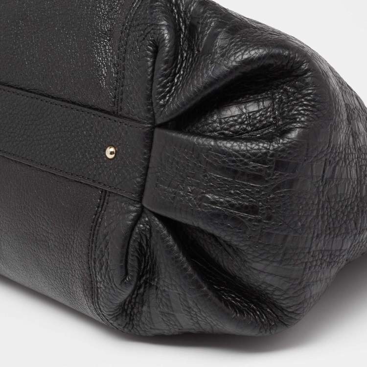 Pre Owned CH Carolina Herrera Black Monogram Embossed Leather Dahlia Hobo