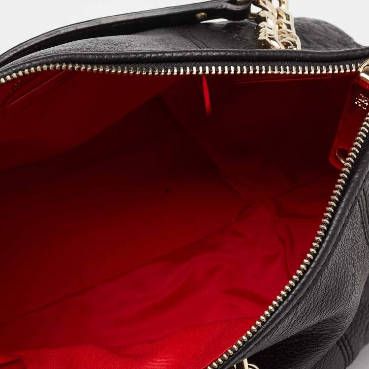 Pre Owned CH Carolina Herrera Black Monogram Embossed Leather Dahlia Hobo