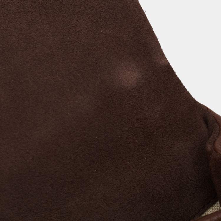 Pre Owned CH Carolina Herrera Dark Brown Leather Metal Flap Top Handle Bag