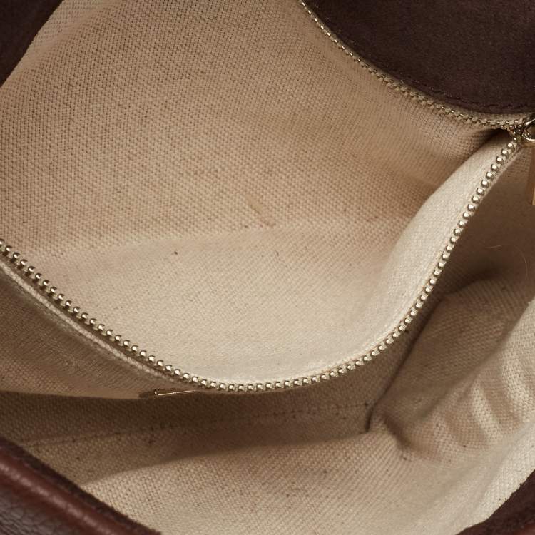 Pre Owned CH Carolina Herrera Dark Brown Leather Metal Flap Top Handle Bag