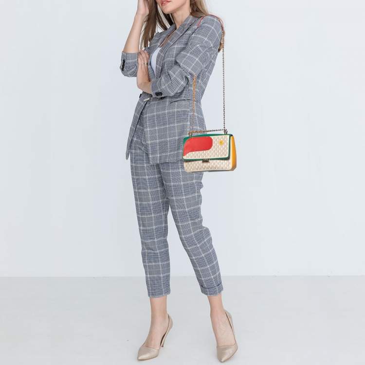 Pre Owned CH Carolina Herrera Multicolor Monogram Coated Canvas and Leather Flap Crossbody Bag