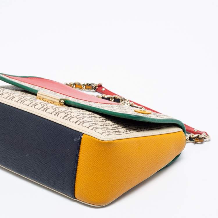 Pre Owned CH Carolina Herrera Multicolor Monogram Coated Canvas and Leather Flap Crossbody Bag