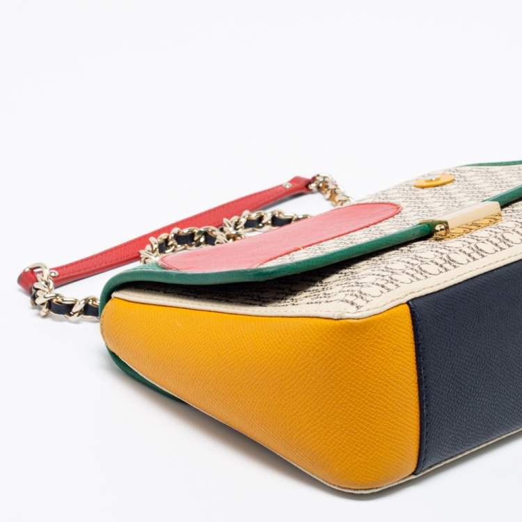 Pre Owned CH Carolina Herrera Multicolor Monogram Coated Canvas and Leather Flap Crossbody Bag