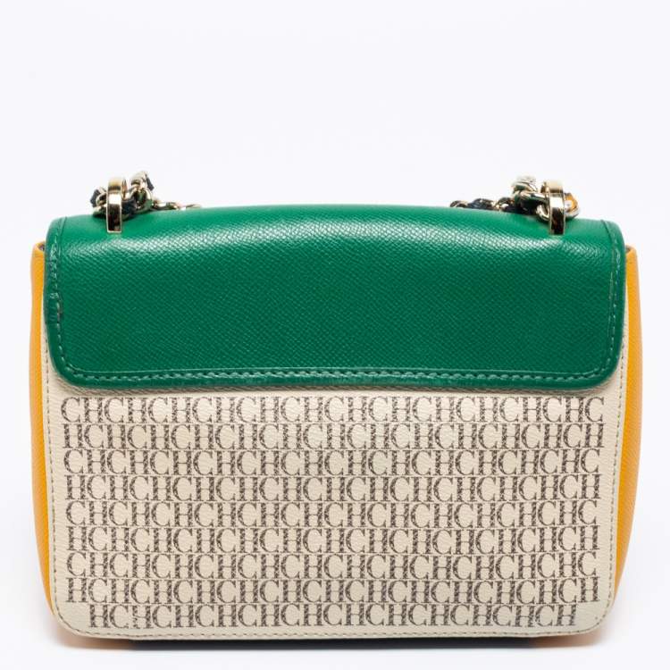 Pre Owned CH Carolina Herrera Multicolor Monogram Coated Canvas and Leather Flap Crossbody Bag