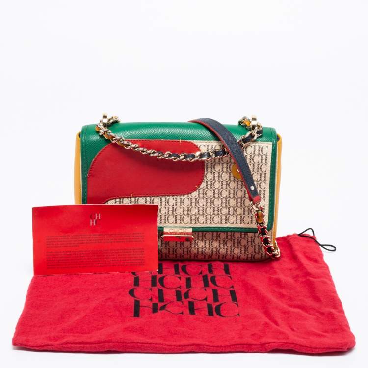 Pre Owned CH Carolina Herrera Multicolor Monogram Coated Canvas and Leather Flap Crossbody Bag
