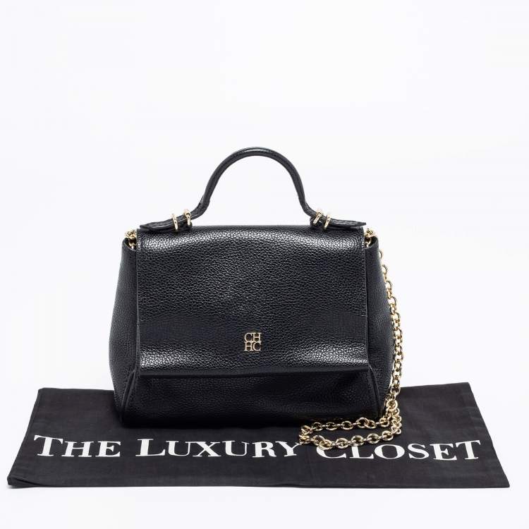 Pre Owned CH Carolina Herrera Black Leather Mini Minuetto Flap Top Handle Bag