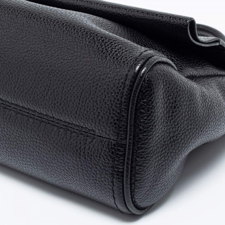 Pre Owned CH Carolina Herrera Black Leather Mini Minuetto Flap Top Handle Bag