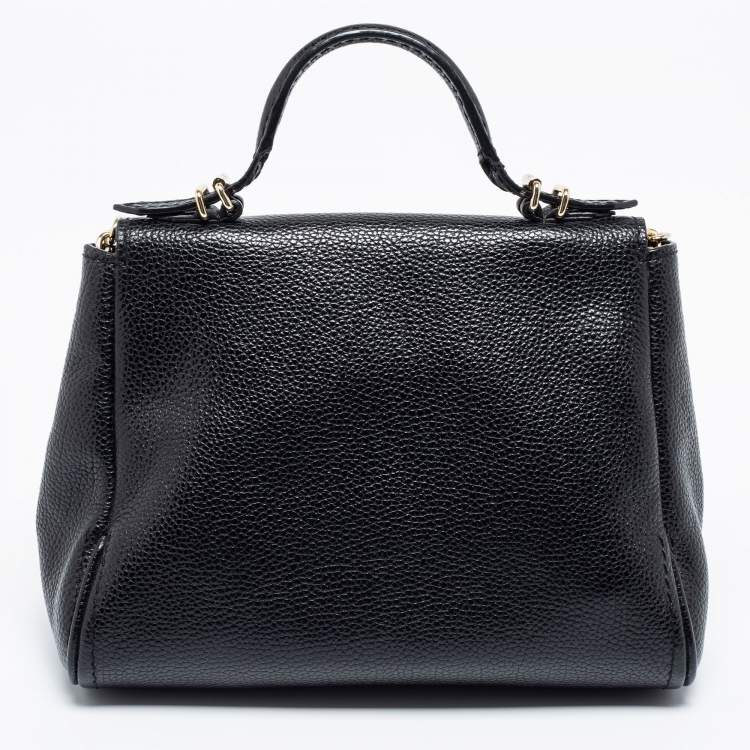 Pre Owned CH Carolina Herrera Black Leather Mini Minuetto Flap Top Handle Bag