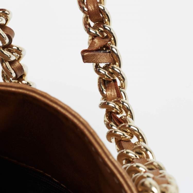 Pre Owned CH Carolina Herrera Metallic Gold Monogram Quilted Leather Audrey Satchel