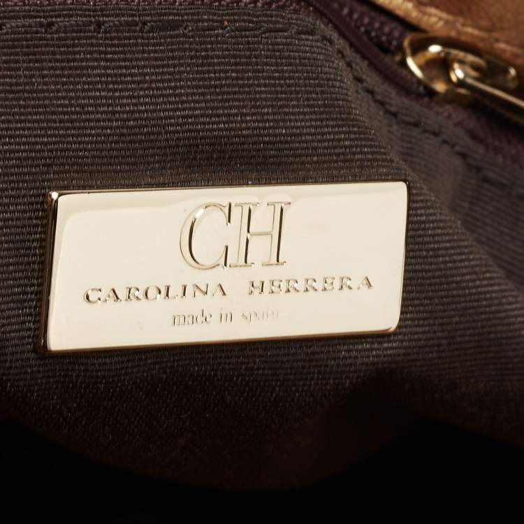 Pre Owned CH Carolina Herrera Metallic Gold Monogram Quilted Leather Audrey Satchel