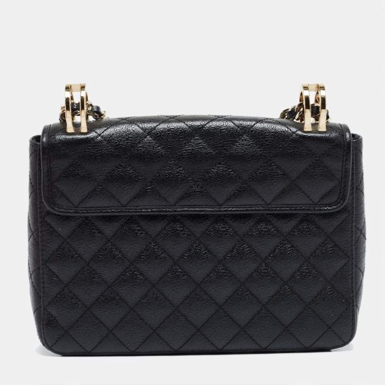 Pre Owned CH Carolina Herrera Black Quilted Leather Baret Clutch Shoulder Bag